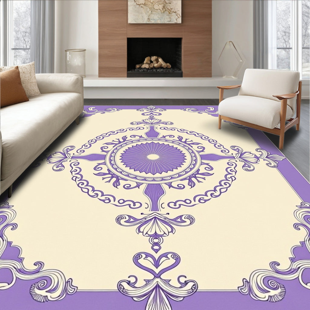 Lavender Floral Medallion Scroll Rug