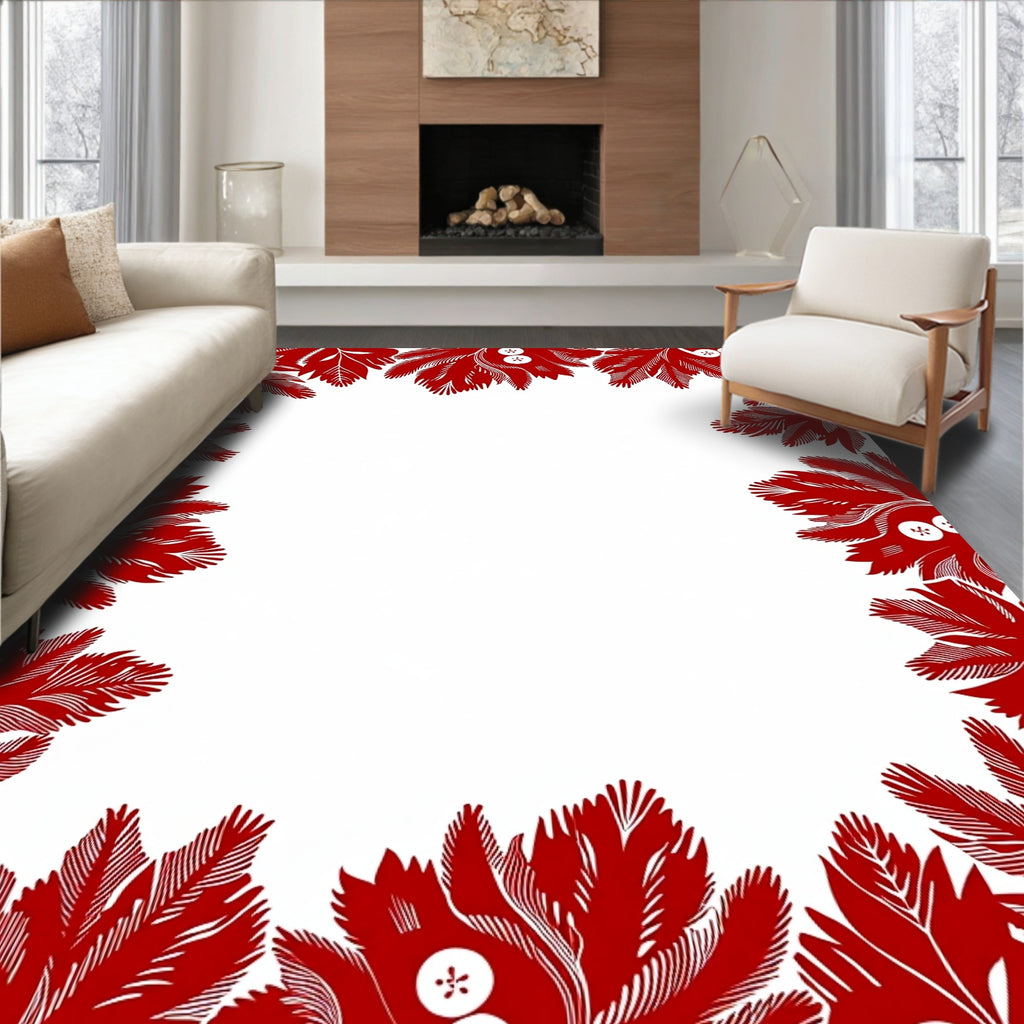 Crimson Floral Botanical Border Collection Rug