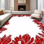Crimson Floral Botanical Border Collection Rug