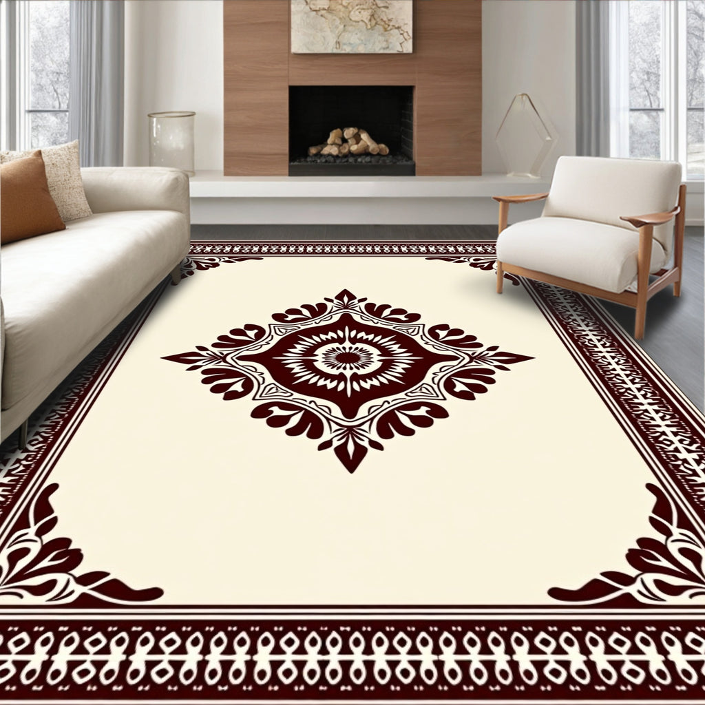 Rich Mahogany Ornamental Floral Frame Rug