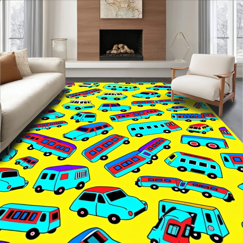 Whimsical Yellow Transportation Mix Rug