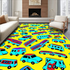 Whimsical Yellow Transportation Mix Rug