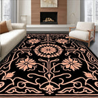 Black Coral Floral Tassel Border Rug