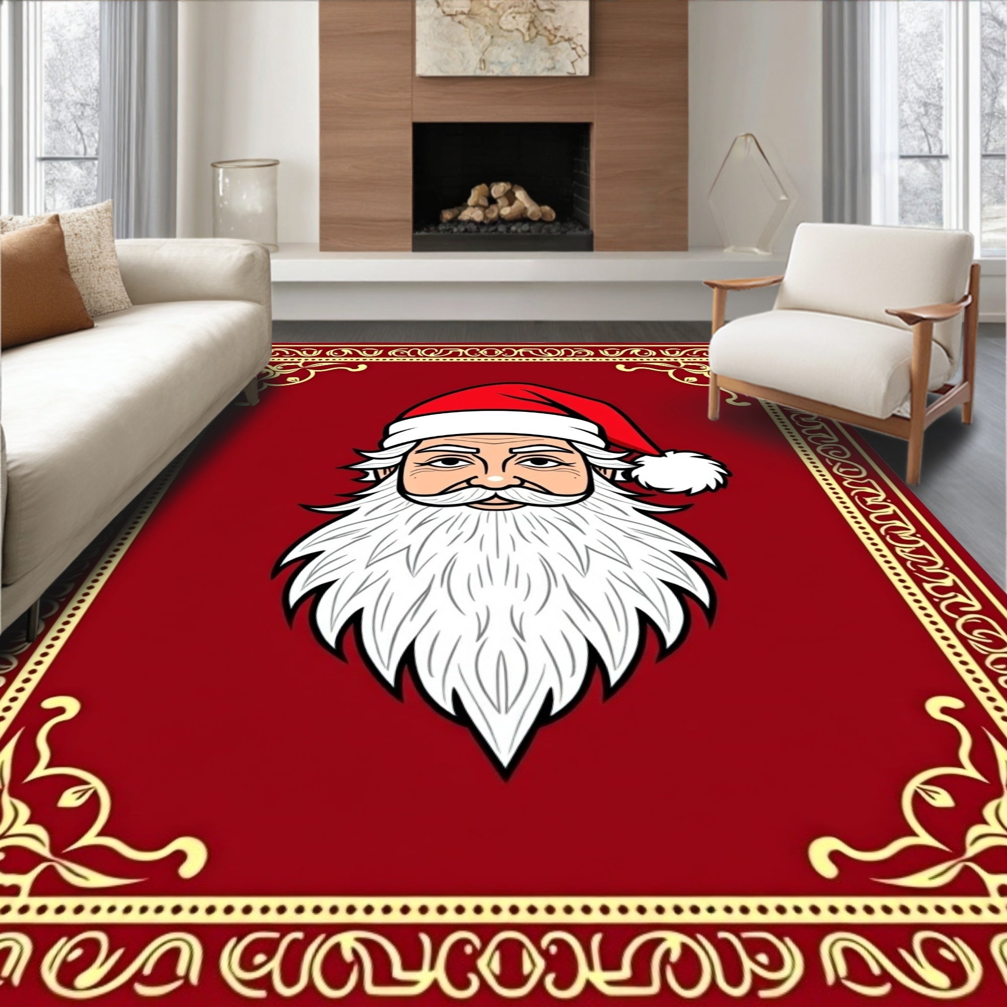 Festive Red Santa Claus Portrait Rug