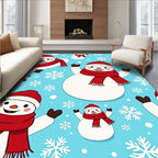 Cheerful Snowman Red Scarf Snowflakes Rug