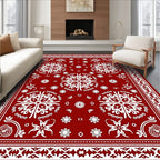 Crimson White Intricate Floral Border Rug