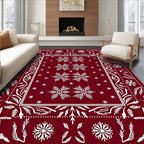 Crimson Snowflakes Botanical Border Rug
