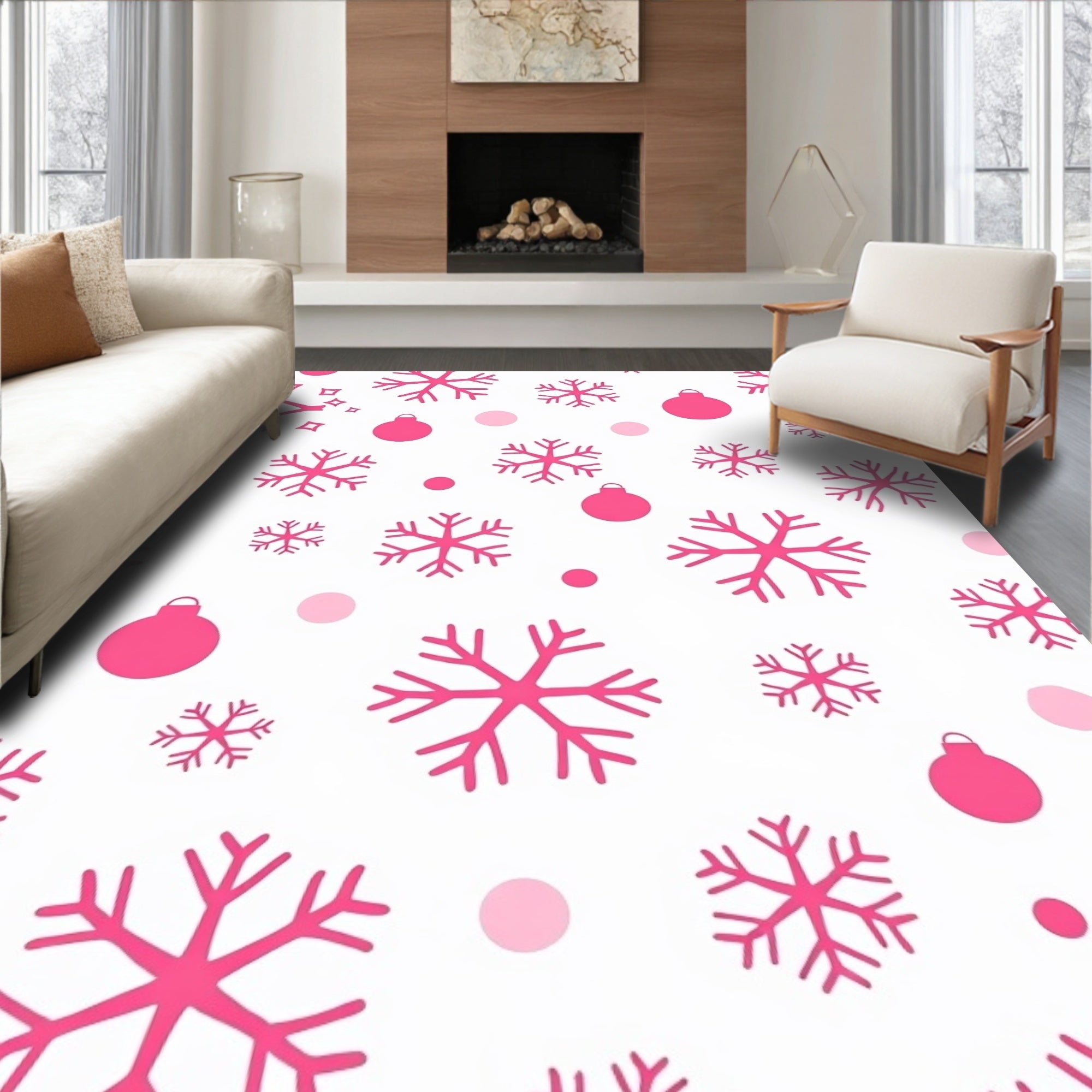 Hot Pink Snowflake Bauble Scatter Rug
