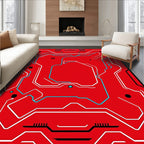 Crimson Circuit Board Geometric Lines Rug