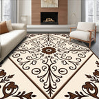 Cream Brown Floral Arabesque Square Rug