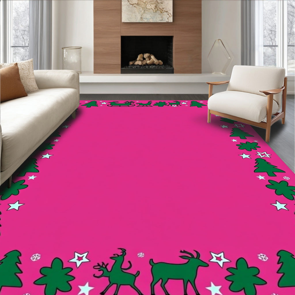Festive Green Christmas Border Rug