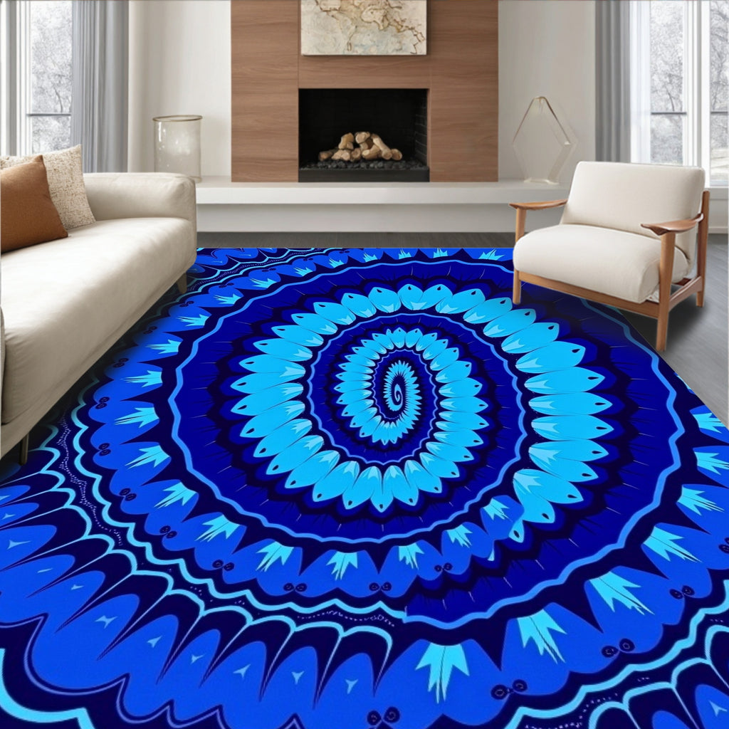 Deep Blue Radial Sunburst Rug