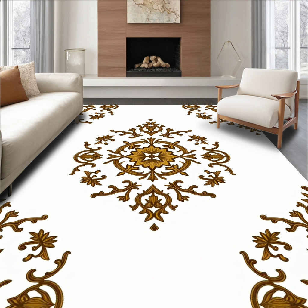 Ornate Golden Floral Medallion Corners Rug