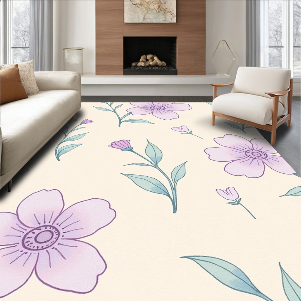 Pastel Purple Blooming Floral Sprigs Rug