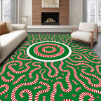 Green Red Swirled Candy Cane Medallion Rug