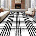 Classic Black White Plaid Lines Rug