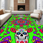 Vibrant Skull Floral Mandala Rug