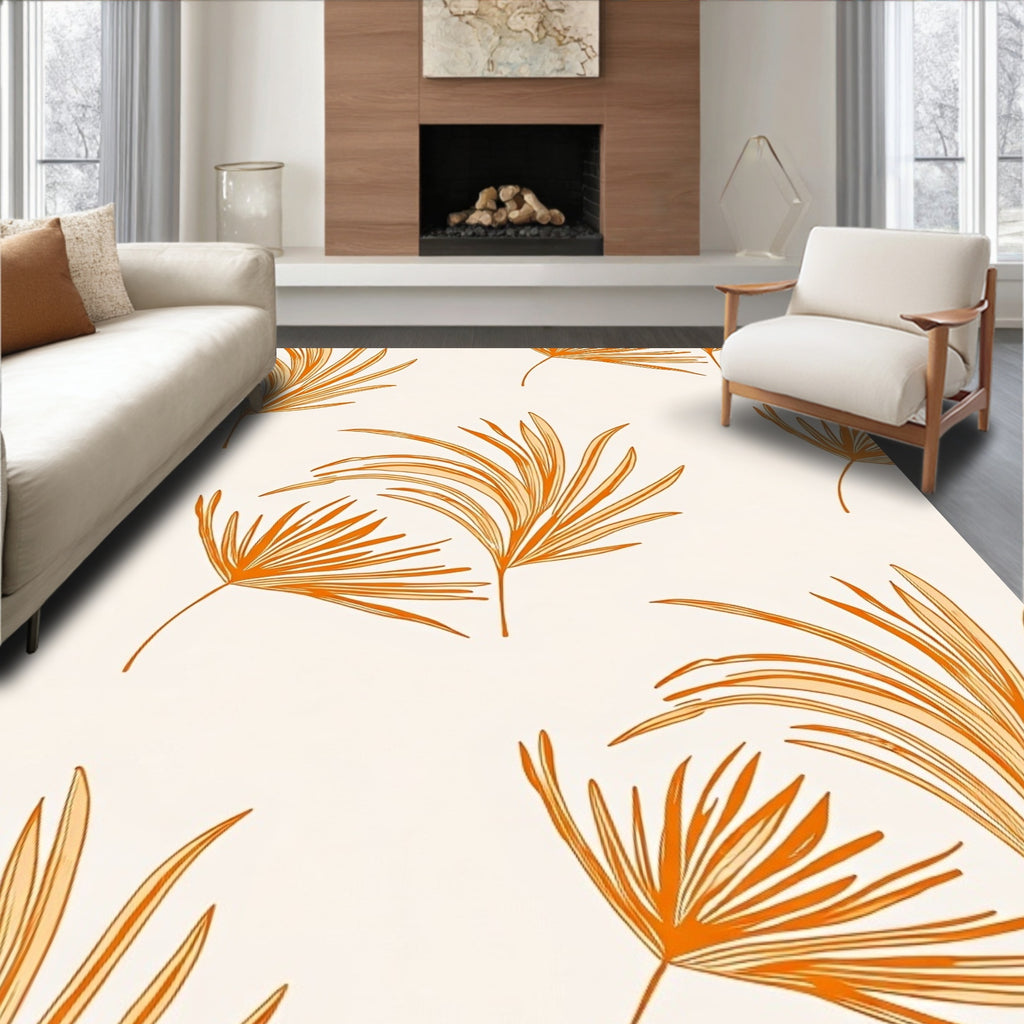 Tropical Orange Palm Frond Cream Rug