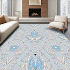 Pale Blue Baroque Floral Damask Rug