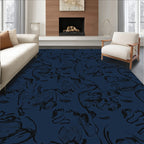 Dark Blue Abstract Ink Swirl Rug