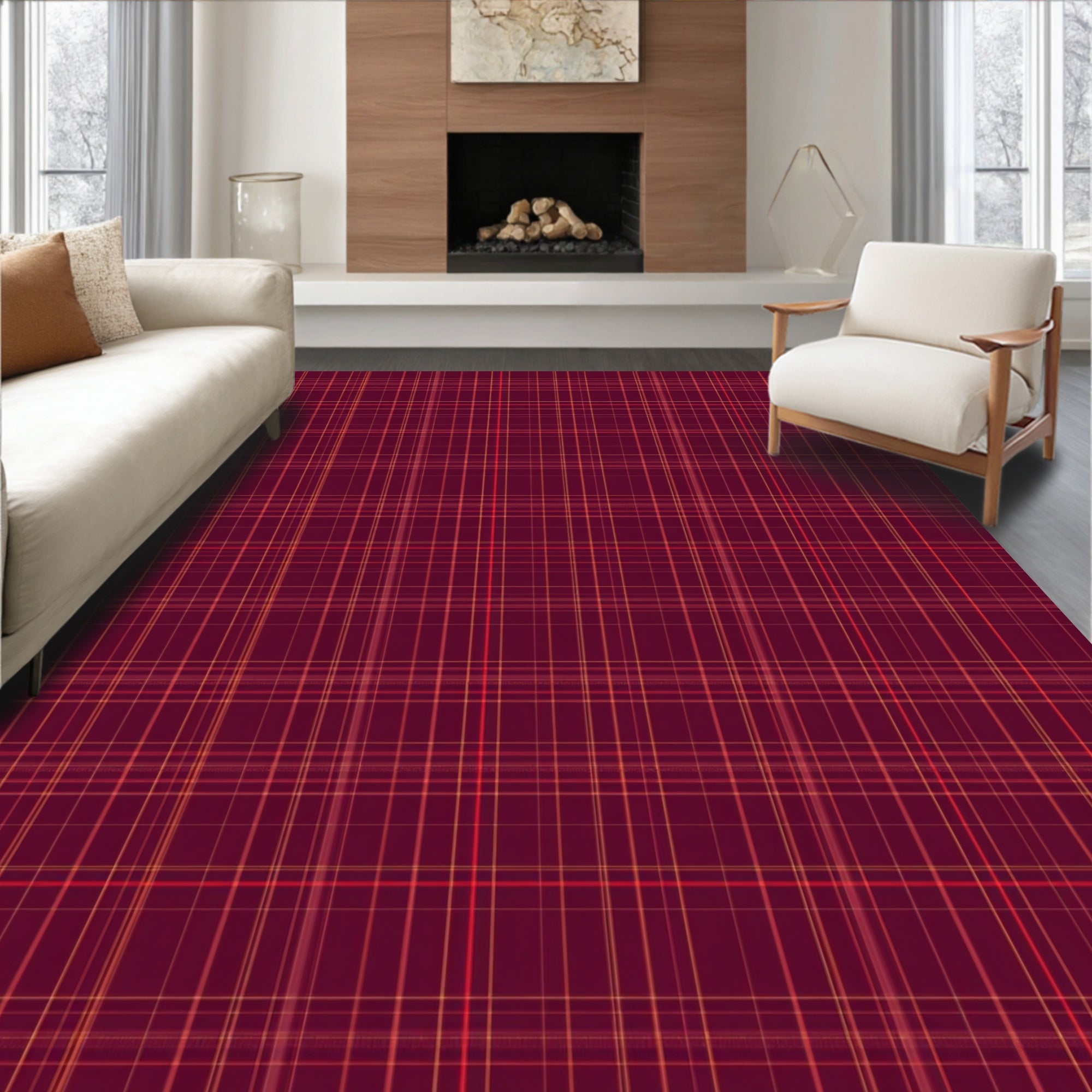 Burgundy Red Tartan Checks Rug