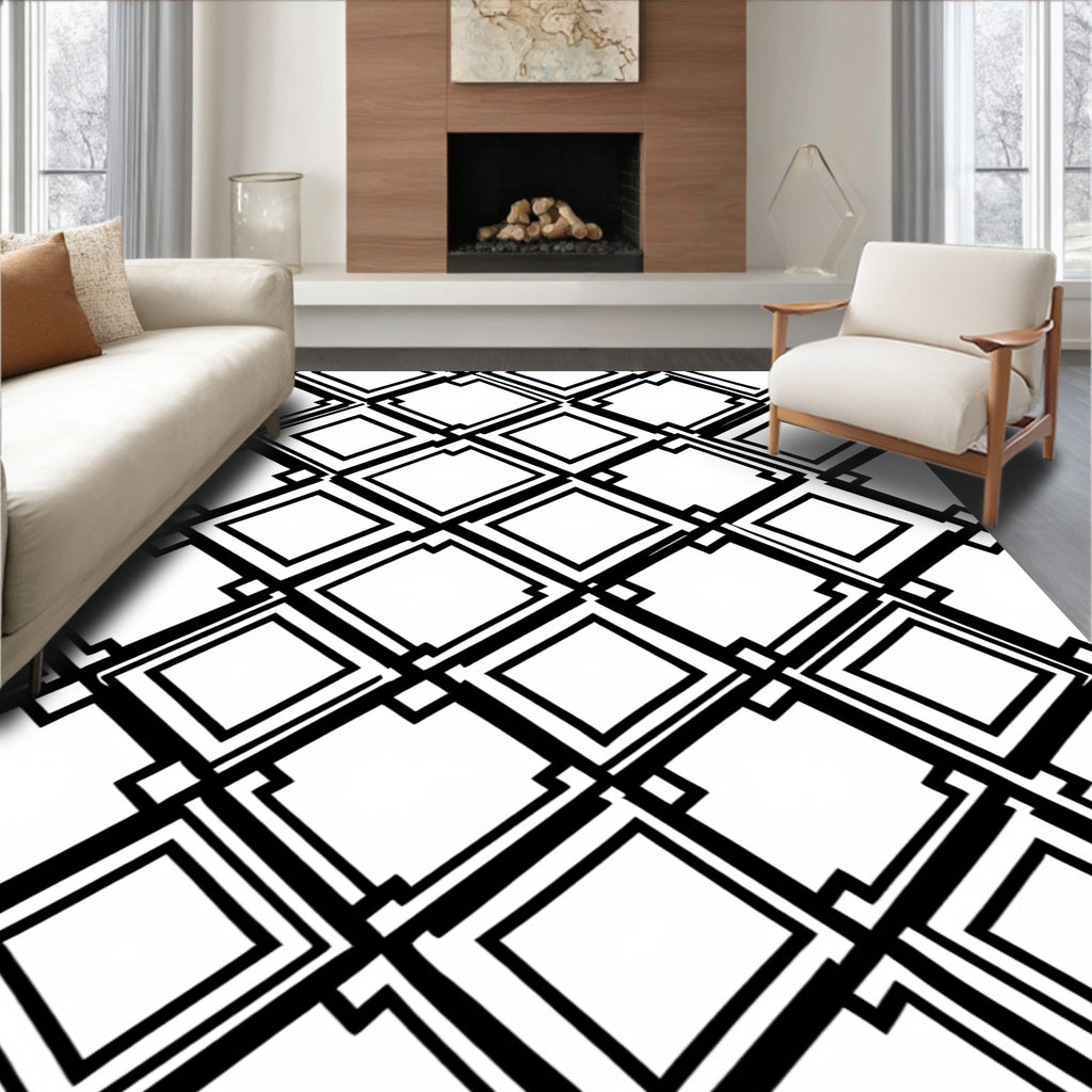 Geometric Black Diamond Contemporary Rug