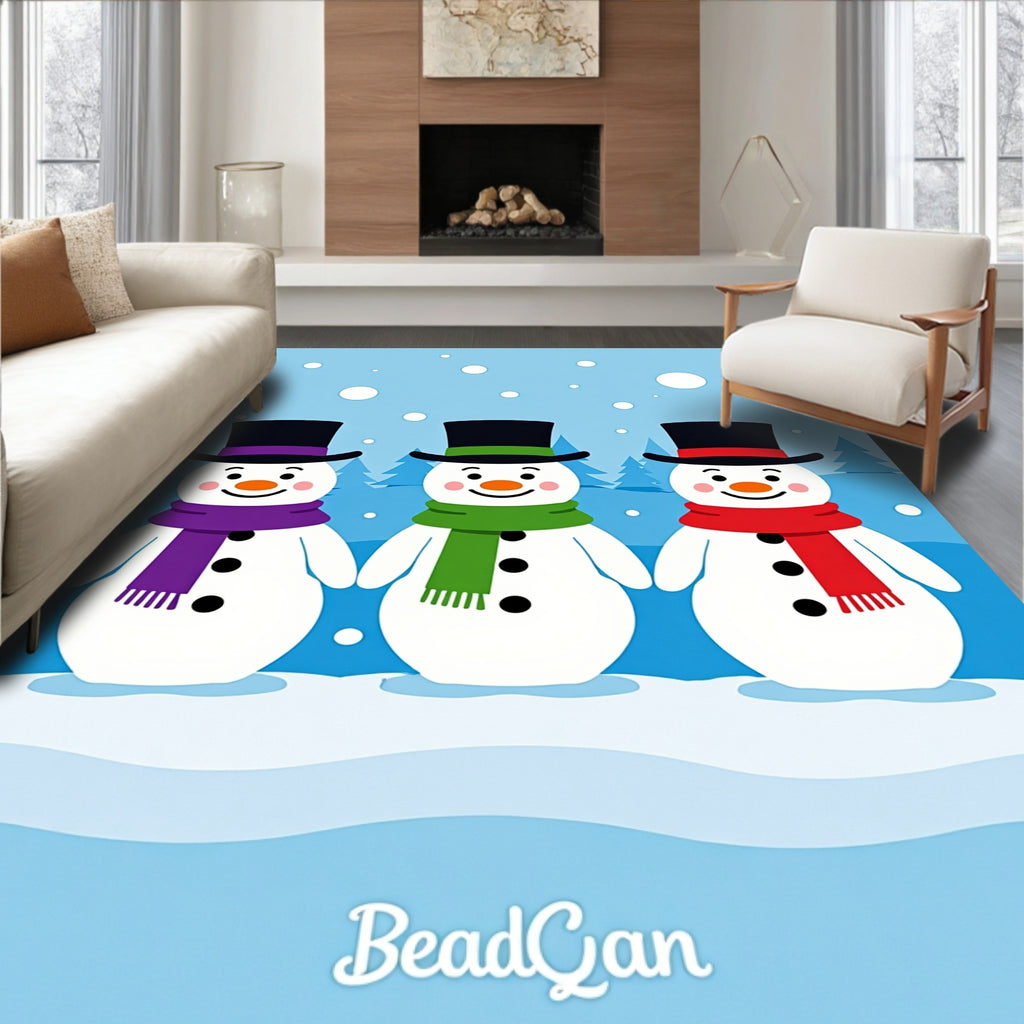 Winter Snowman Trio Hats Scarves Rug