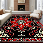 Bold Red Starburst Black Medallion Rug