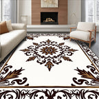 Elegant Brown Gold Floral Medallion Corner Rug