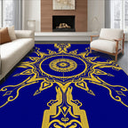 Royal Blue Gold Sunburst Medallion Rug