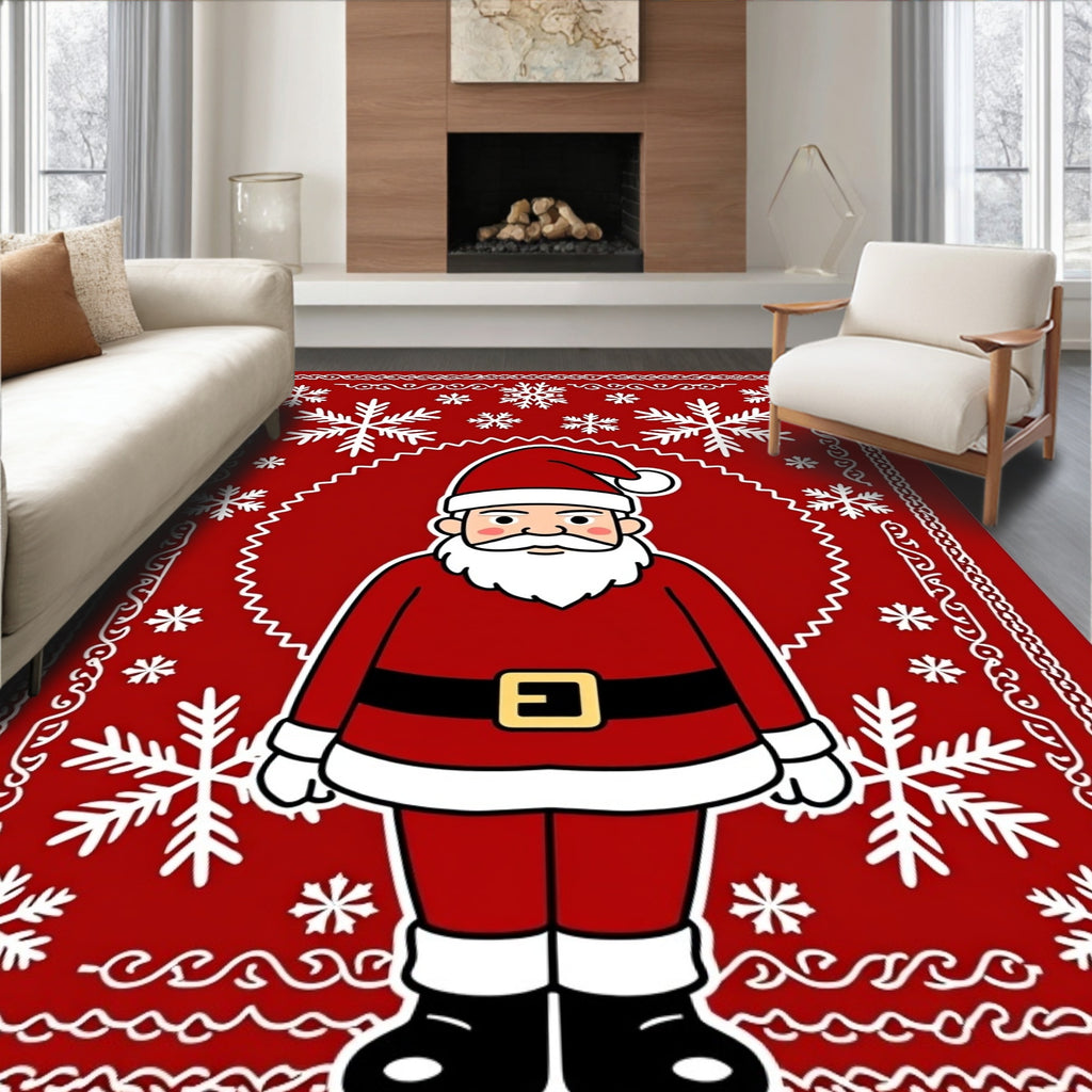 Festive Red Santa Snowflake Border Rug