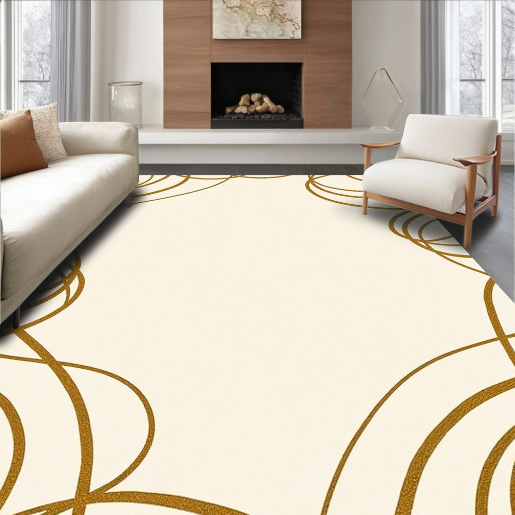 Golden Swirl Cream Abstract Rug