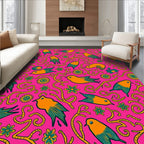 Whimsical Orange and Teal Birds Rug