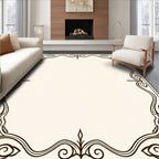 Elegant Cream Black Swirling Floral Frame Rug