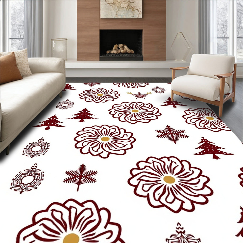 Crimson Snowflake and Pine Woodland Rug