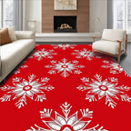 Red White Snowflake Holiday Festive Rug