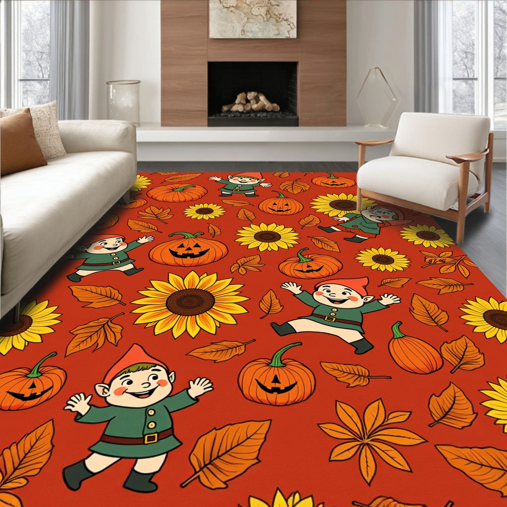 Autumn Gnome Sunflower Pumpkin Patch Rug