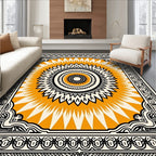 Radiant Orange Sunburst Mandala Frame Rug