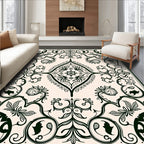 Ornate Dark Green Floral Scroll Rug