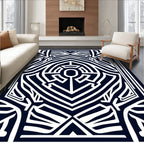 Dark Navy White Geometric Maze Rug