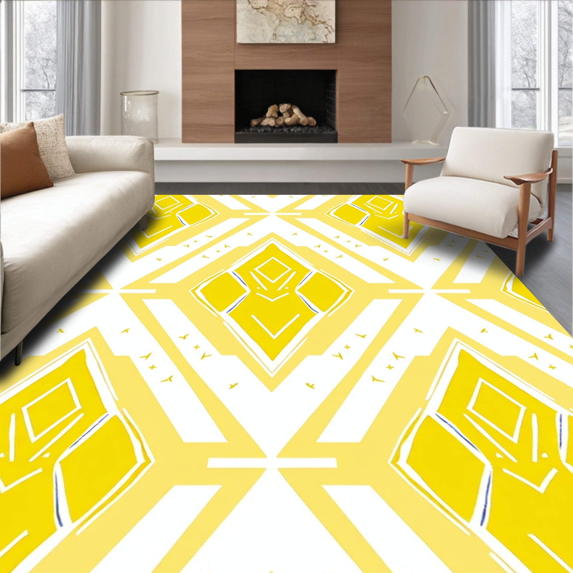 Golden Geometric Diamond Arch Rug