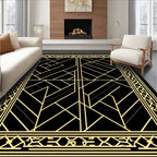 Art Deco Golden Geometric Black Rug