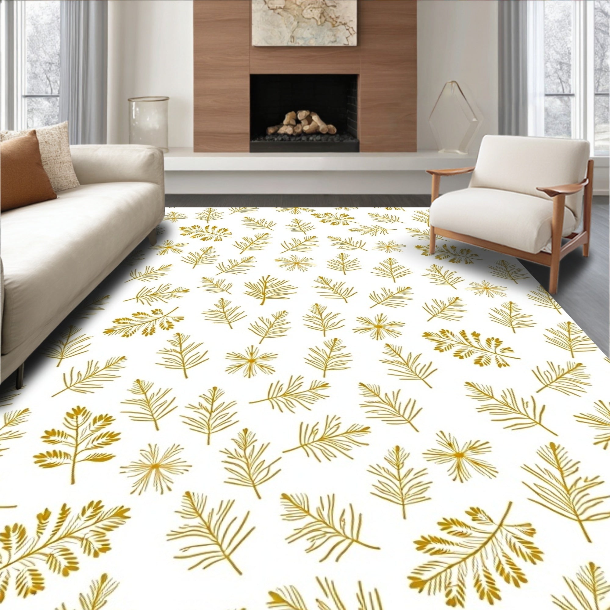 Golden Pine Needle Branch Scatter Rug