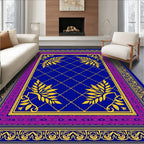 Rich Blue Golden Leaf Border Rug