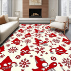 Red Gnomes Snowflakes Cream Background Rug
