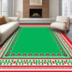 Red Green Folk Art Floral Border Rug