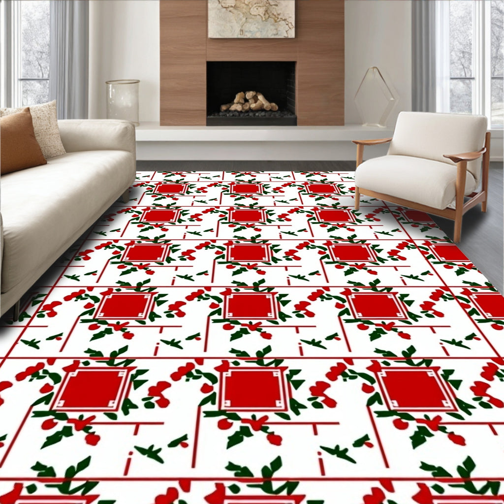 Bold Red Square Botanical Repeating Rug