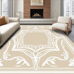 Elegant Cream White Floral Border Rug