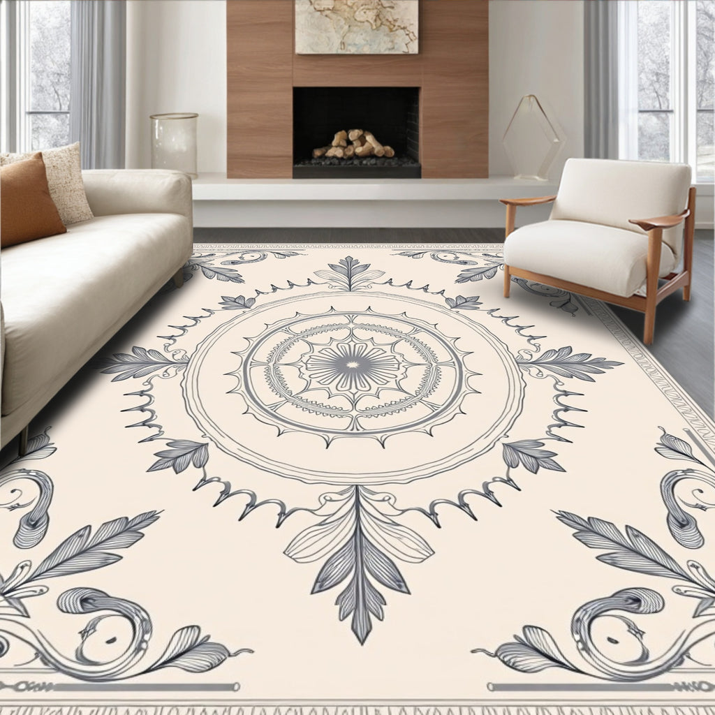 Slate Gray Floral Medallion Border Rug