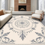 Slate Gray Floral Medallion Border Rug
